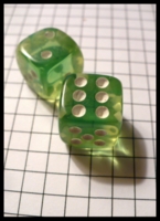 Dice : Dice - 6D - Pair Pale Green Clear  with White Pips Pillow Shape